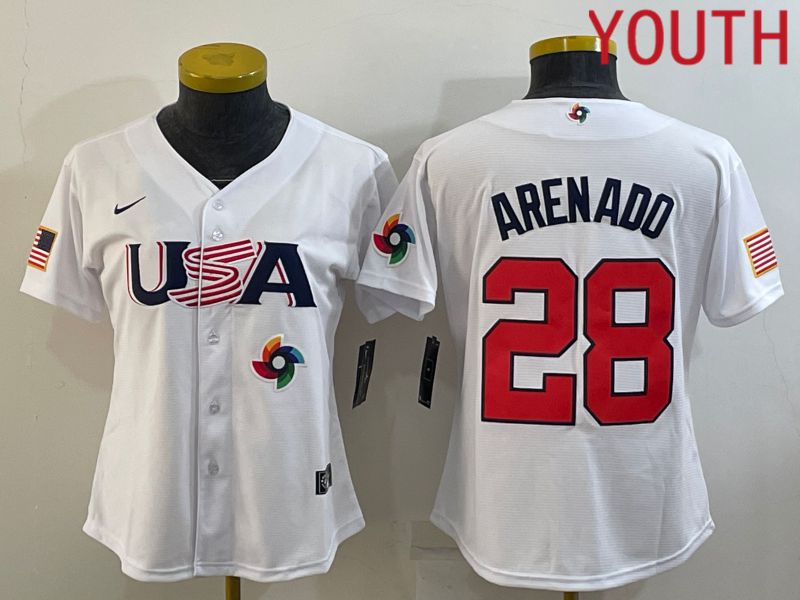 Youth 2023 World Cub USA #28 Arenado White MLB Jersey9